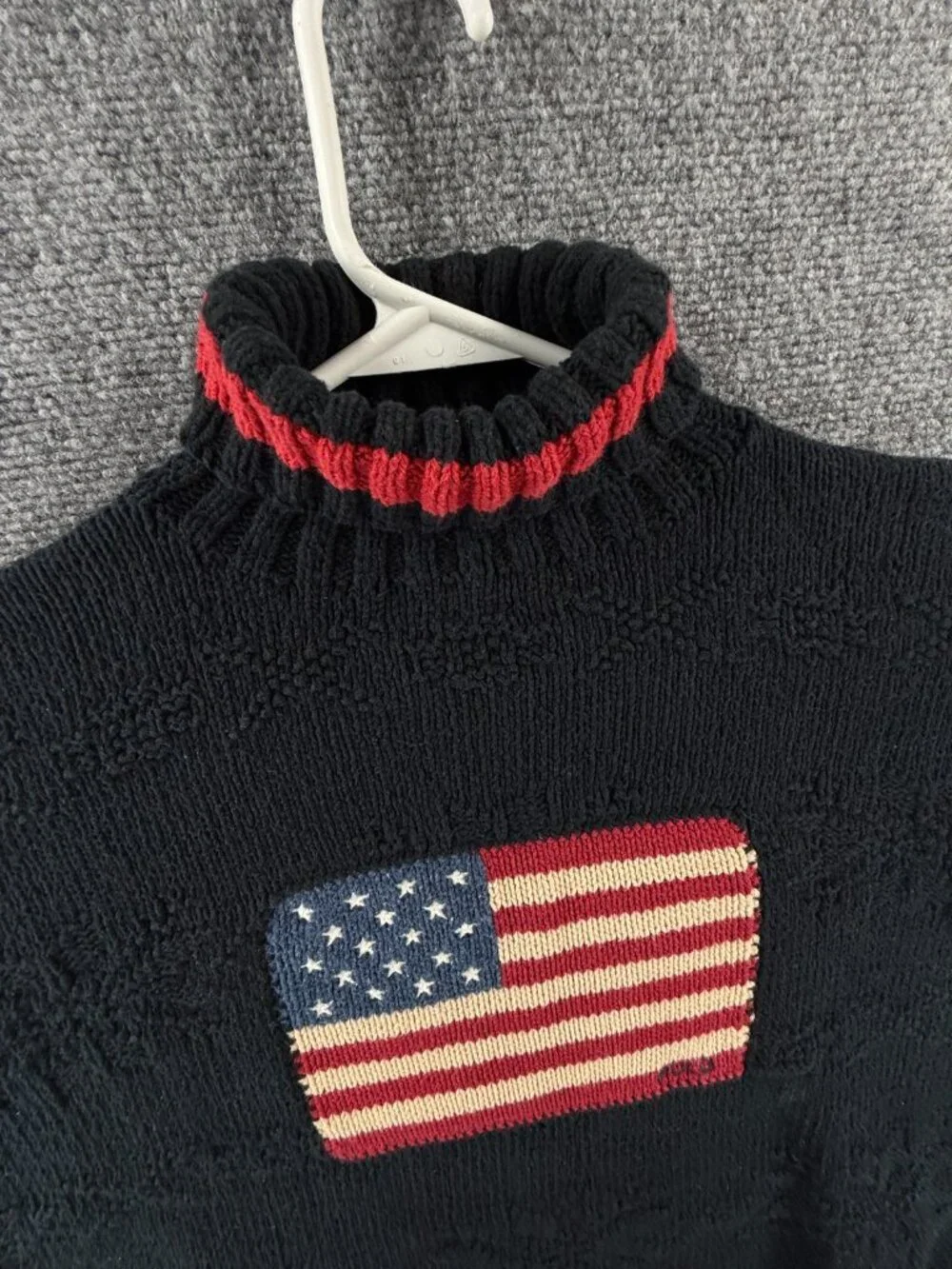 Polo Ralph Lauren Hand Knit Flag Sweater Pullover Turtleneck Mock Neck Medium